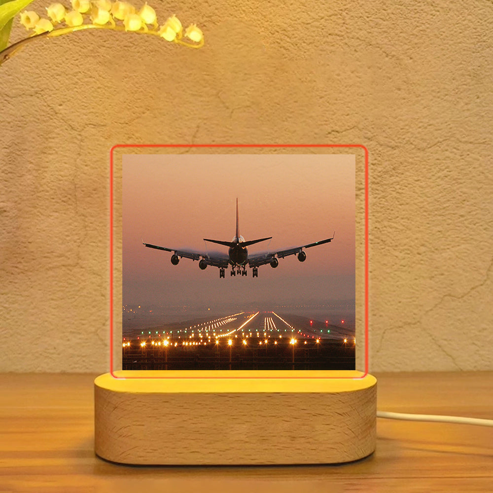 Landing Boeing 747 During Sunset Designed Night Lamp