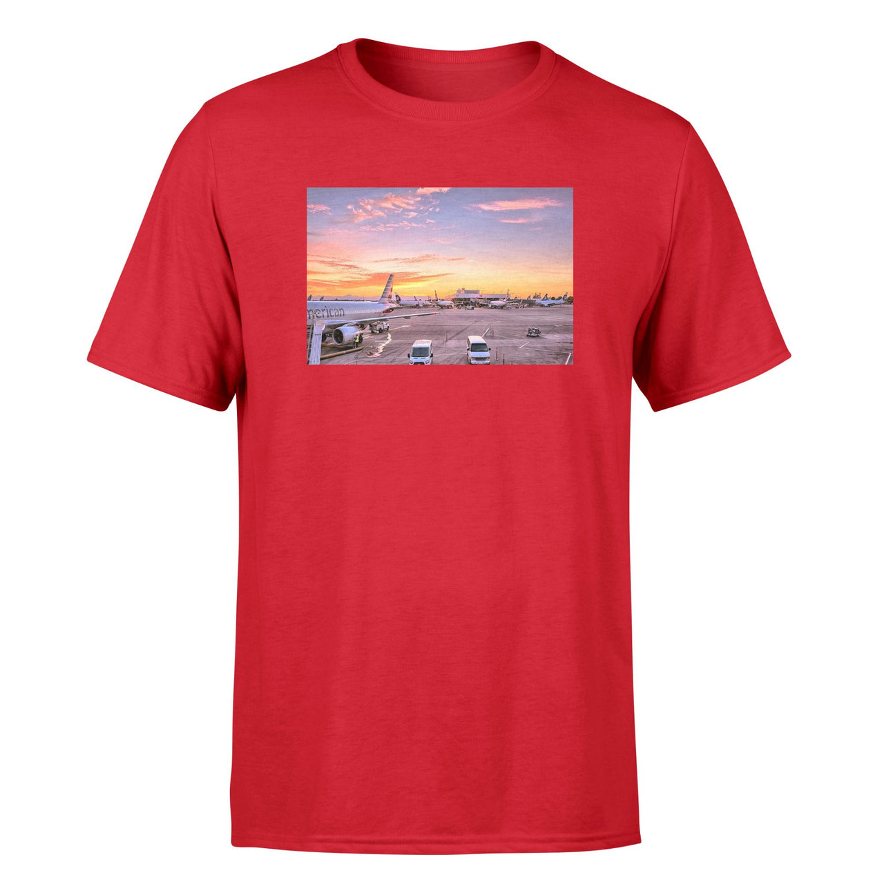 Airport Photo During Sunset Designed T-Shirts