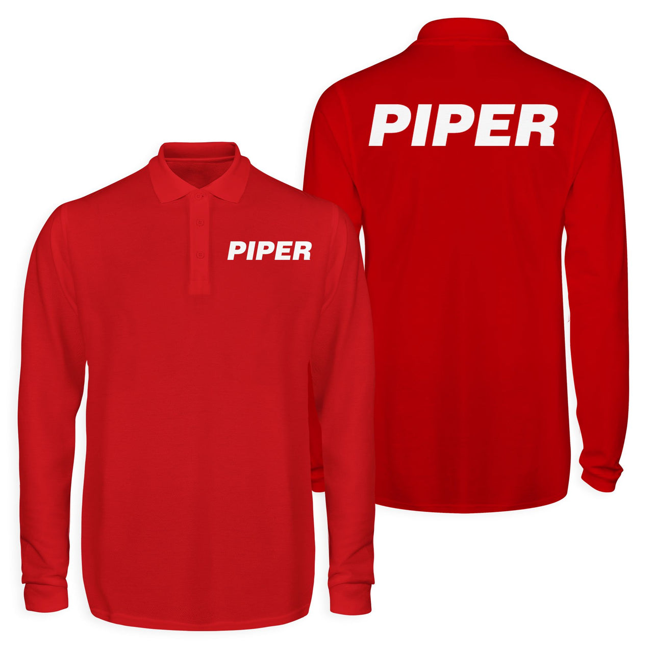 Piper & Text Designed Long Sleeve Polo T-Shirts (Double-Side)