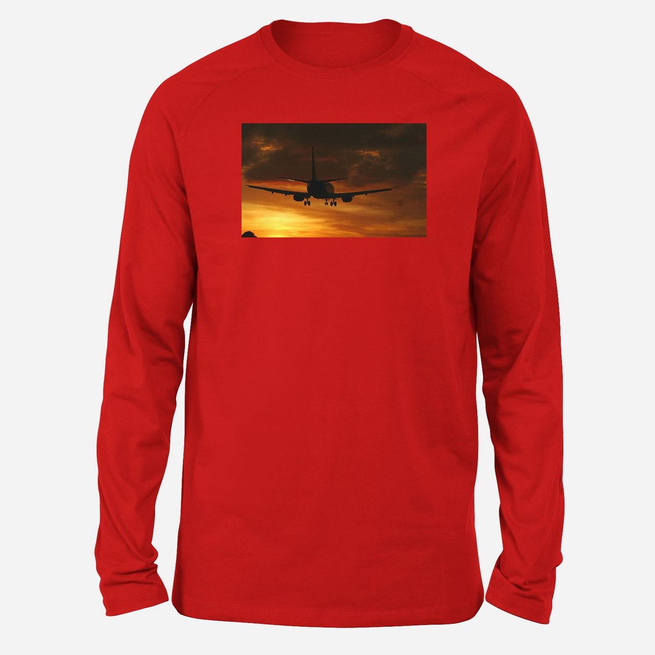 Beautiful Aircraft Landing at Sunset Designed Long-Sleeve T-Shirts