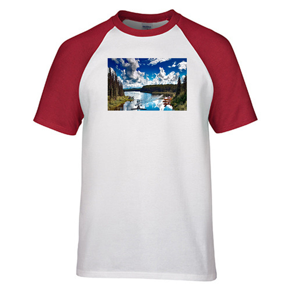 Amazing Scenary & Sea Planes Designed Raglan T-Shirts