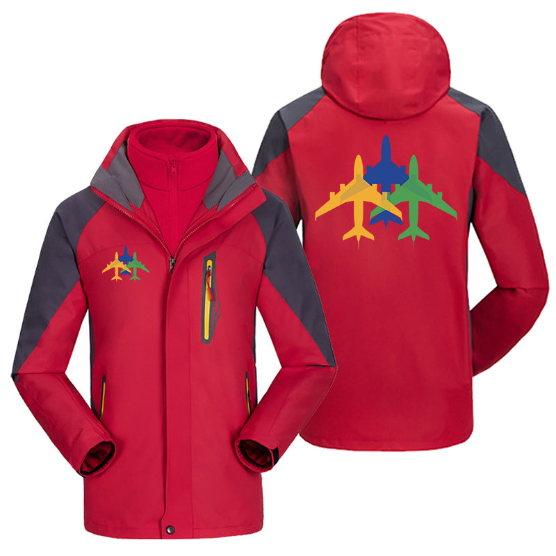 Colourful 3 Airplanes Designed Thick Skiing Jackets