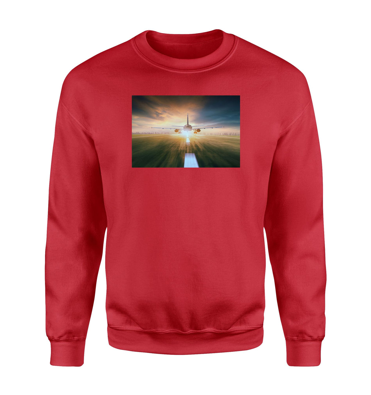 Airplane Flying Over Runway Designed Sweatshirts