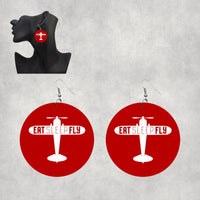 Thumbnail for Eat Sleep Fly & Propeller Designed Wooden Drop Earrings