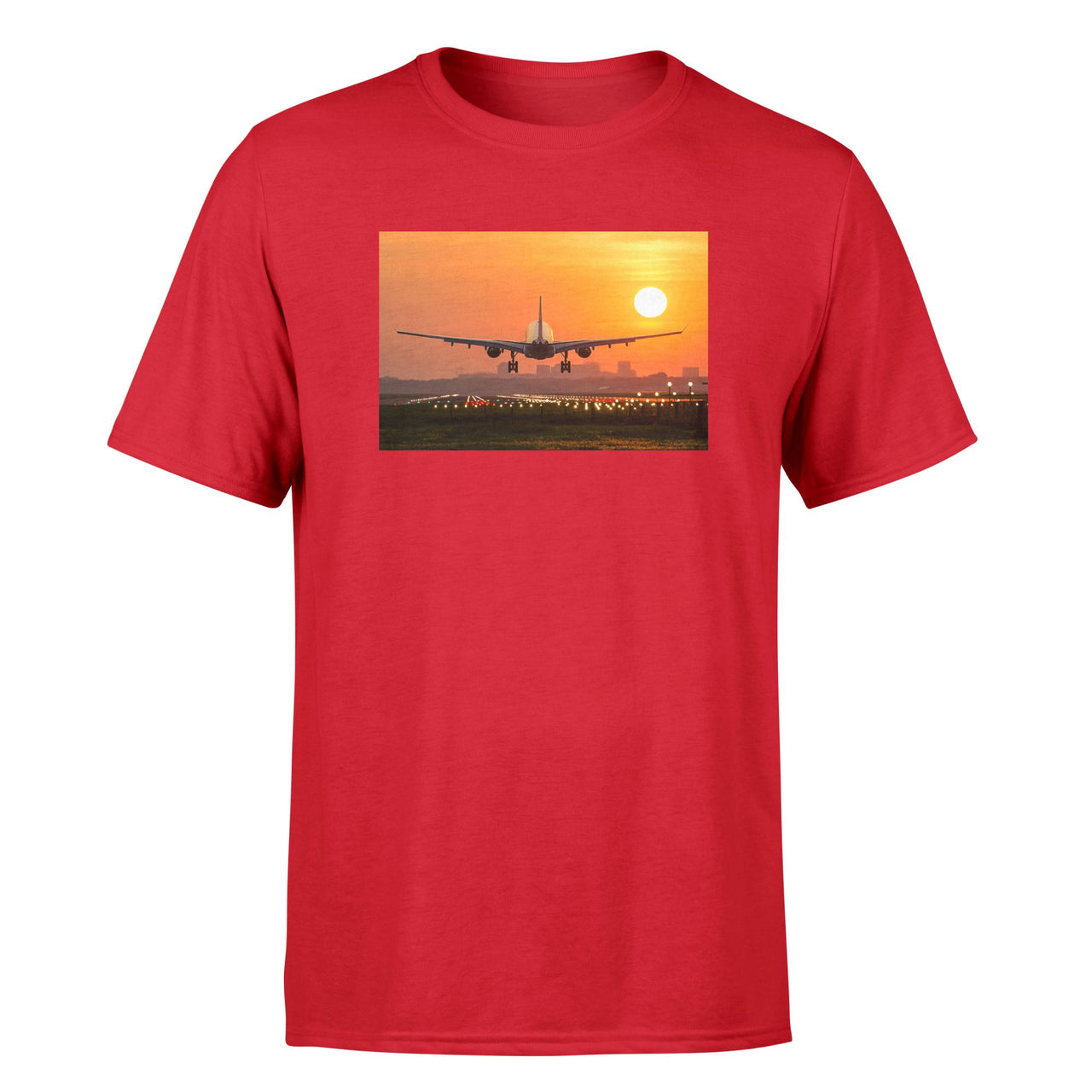 Amazing Airbus A330 Landing at Sunset Designed T-Shirts