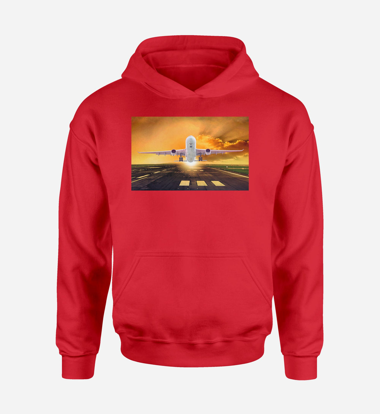 Amazing Departing Aircraft Sunset & Clouds Behind Designed Hoodies