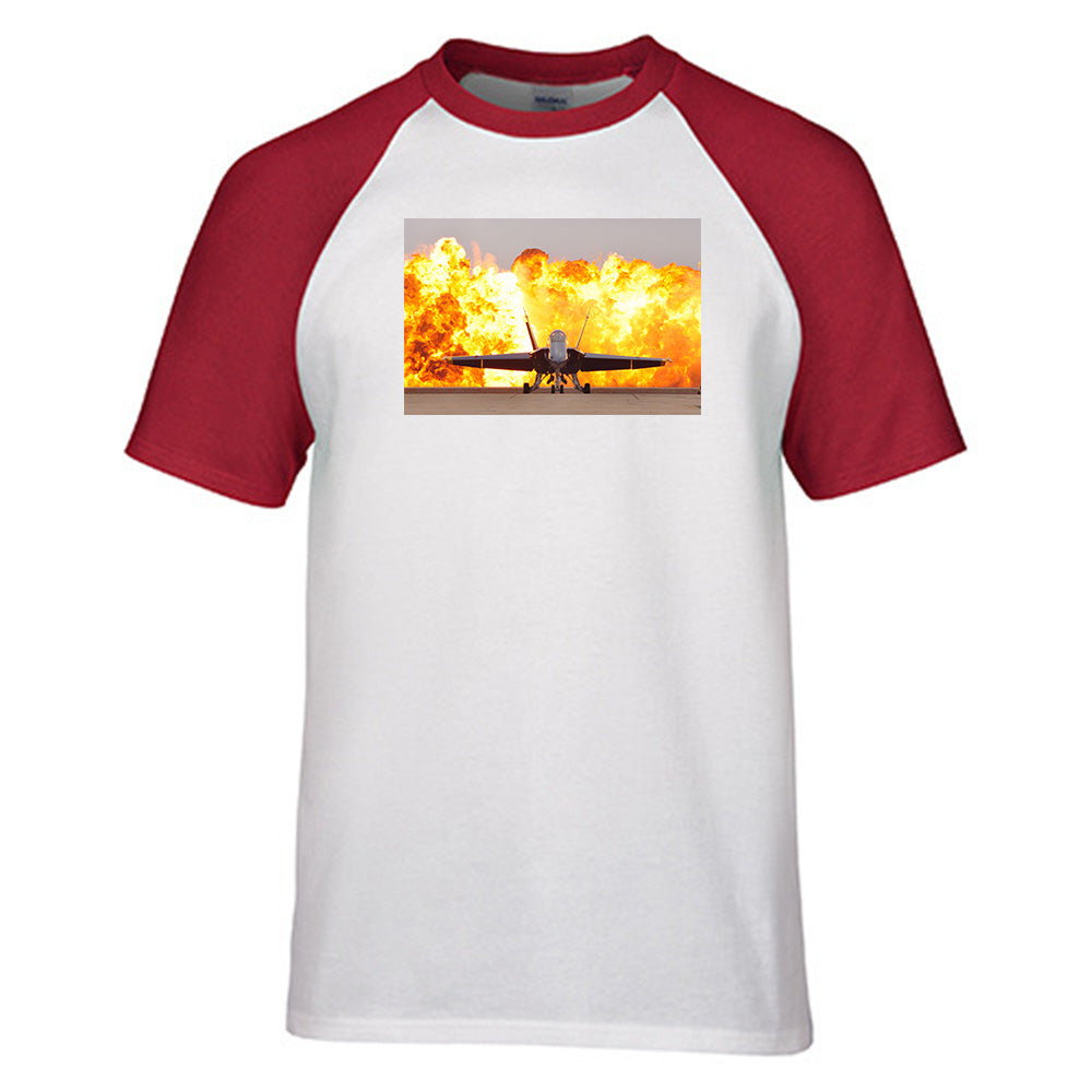 Face to Face with Air Force Jet & Flames Designed Raglan T-Shirts