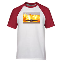 Thumbnail for Face to Face with Air Force Jet & Flames Designed Raglan T-Shirts