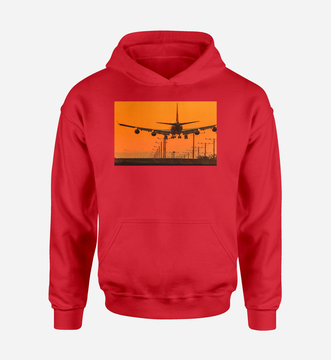 Close up to Boeing 747 Landing at Sunset Designed Hoodies
