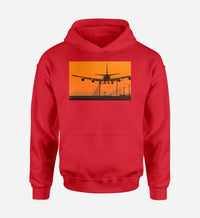 Thumbnail for Close up to Boeing 747 Landing at Sunset Designed Hoodies