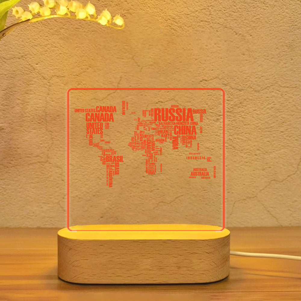World Map (Text) Designed Night Lamp