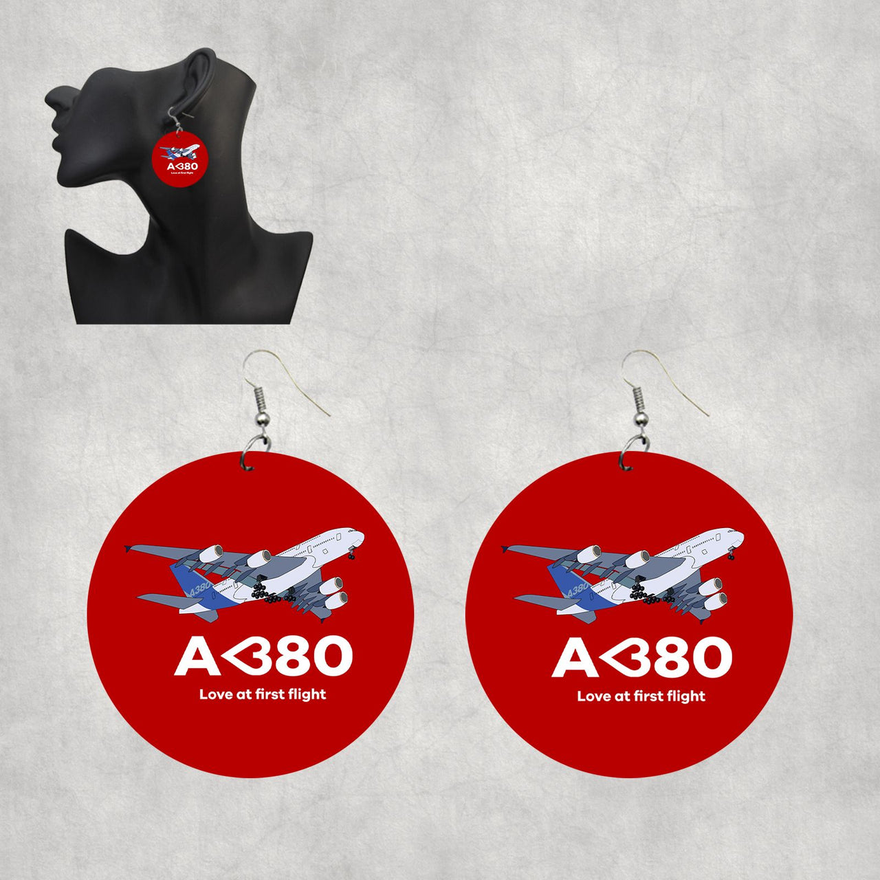 Airbus A380 Love at first flight Designed Wooden Drop Earrings