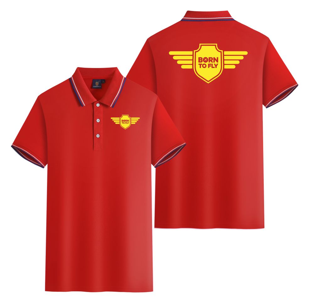 Born To Fly & Badge Designed Stylish Polo T-Shirts (Double-Side)