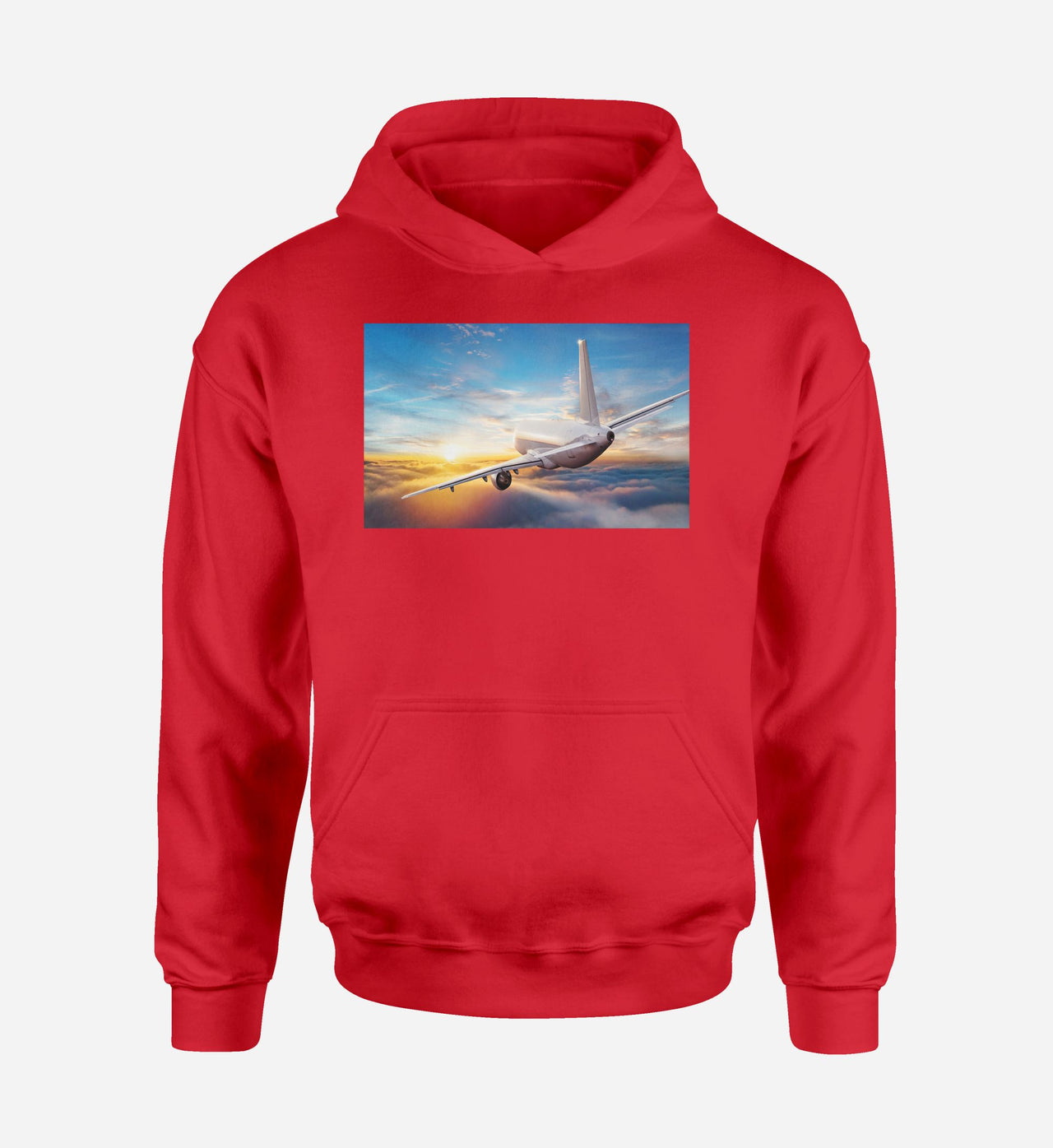 Airliner Jet Cruising over Clouds Designed Hoodies