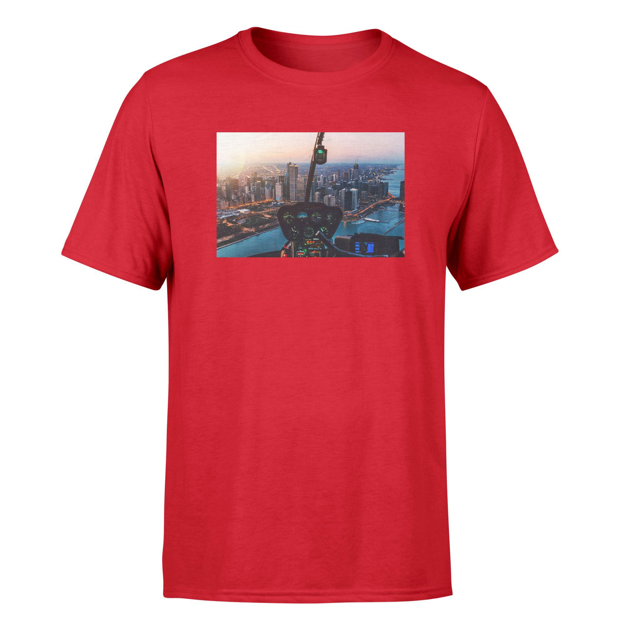 Amazing City View from Helicopter Cockpit Designed T-Shirts