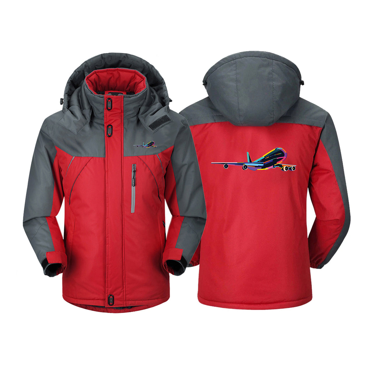 Multicolor Airplane Designed Thick Winter Jackets