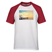 Thumbnail for Parked Aircraft During Sunset Designed Raglan T-Shirts