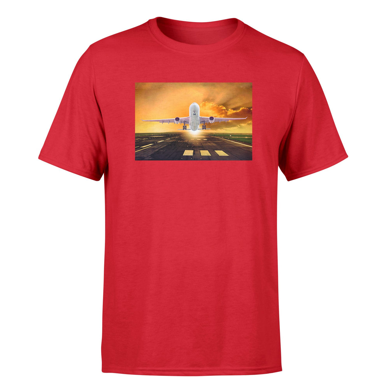 Amazing Departing Aircraft Sunset & Clouds Behind Designed T-Shirts