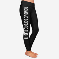 Thumbnail for Remove Before Flight 2-Black Designed Women Leggins