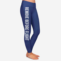 Thumbnail for Remove Before Flight 2-Dark Blue Designed Women Leggins