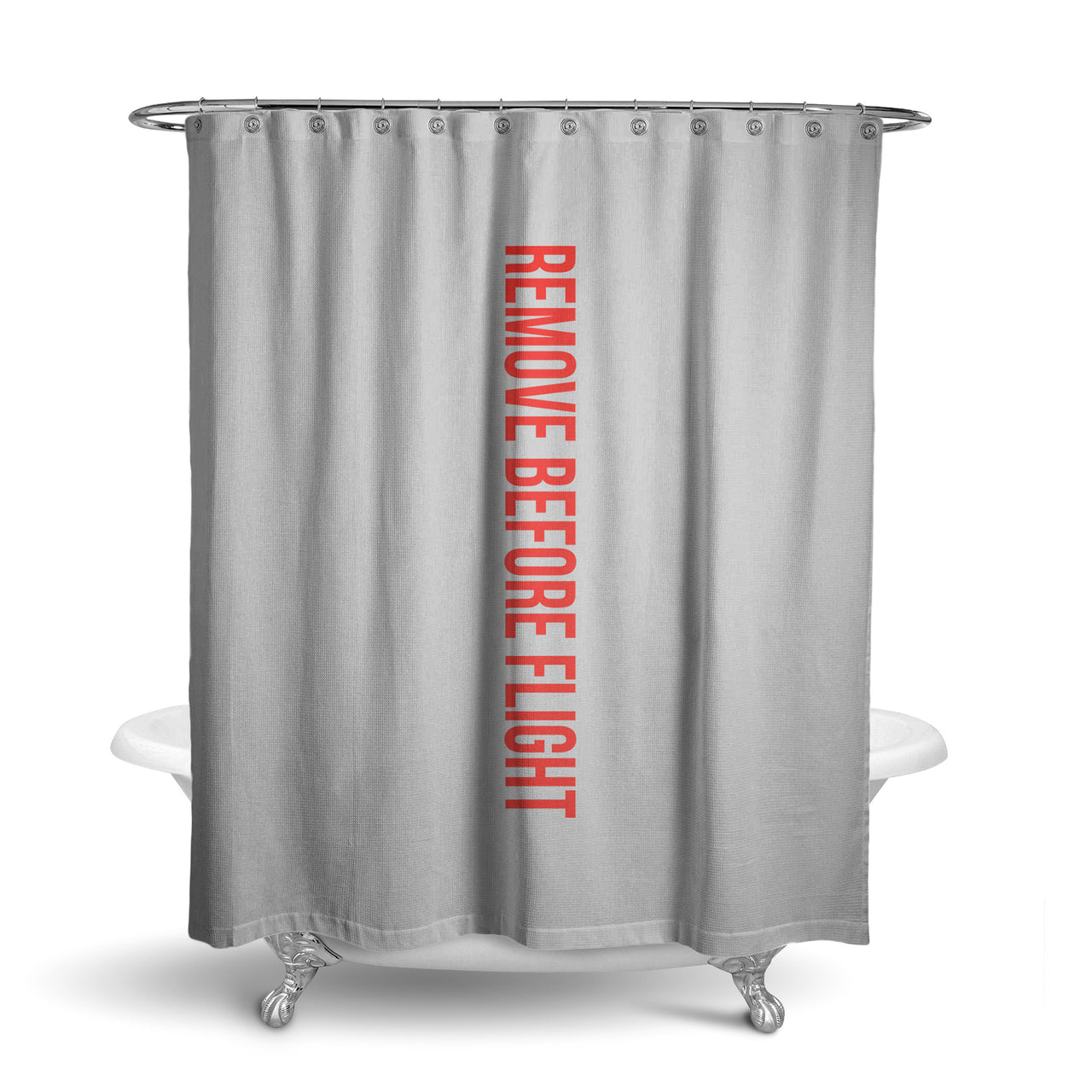 Remove Before Flight 2 Designed Shower Curtains