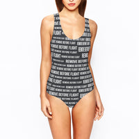 Thumbnail for Remove Before Flight 3-Black Designed Women Swim Bodysuits