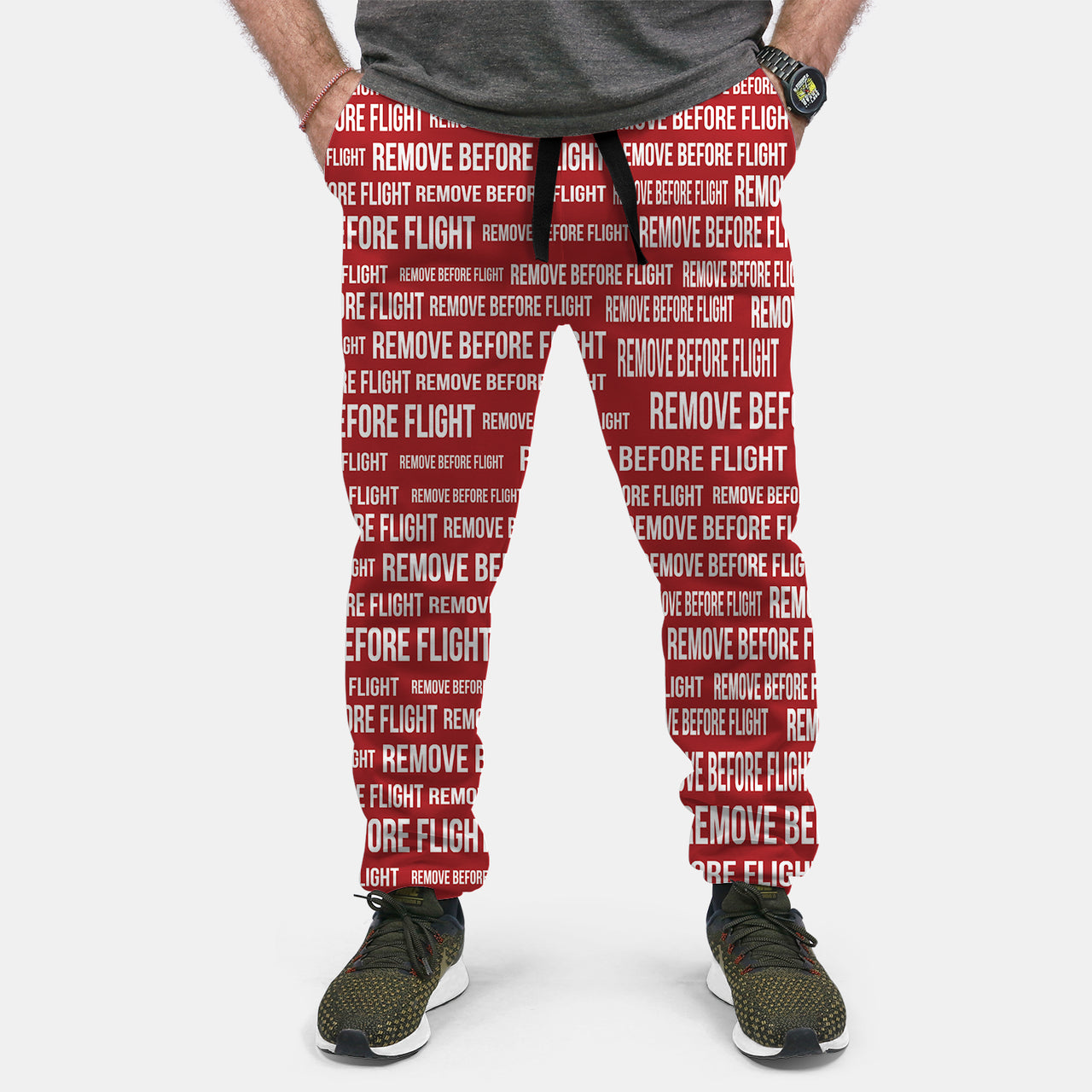 Remove Before Flight 3-Red Designed Sweat Pants & Trousers