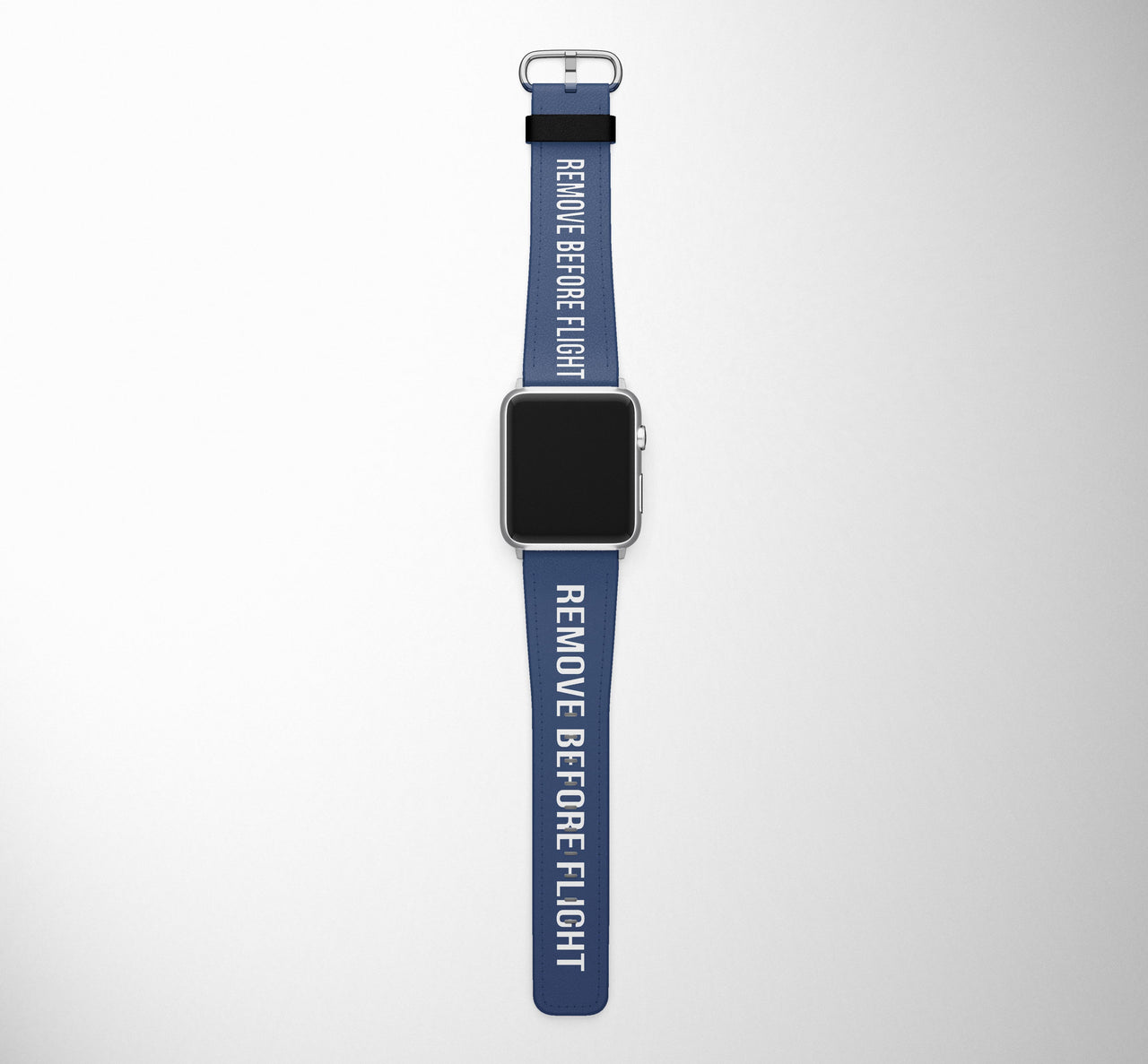 Remove Before Flight Blue Designed Leather Apple Watch Straps