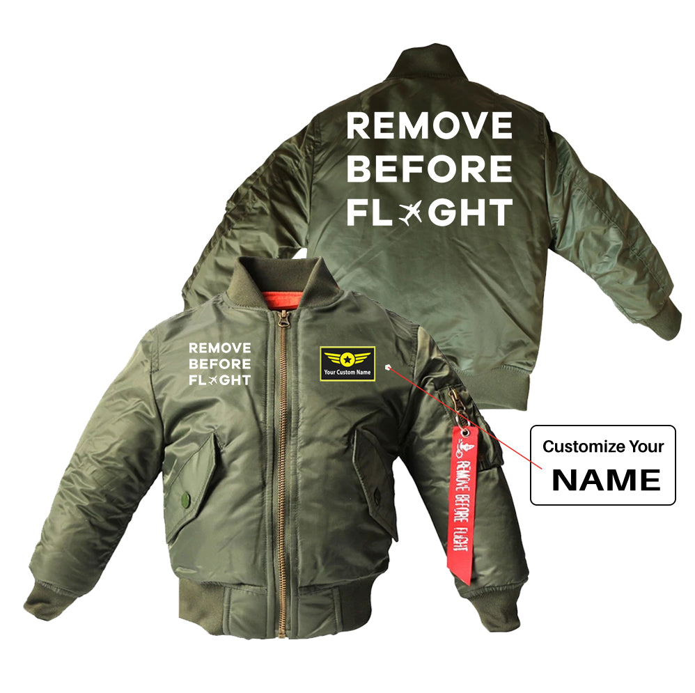 Remove Before Flight Designed Children Bomber Jackets