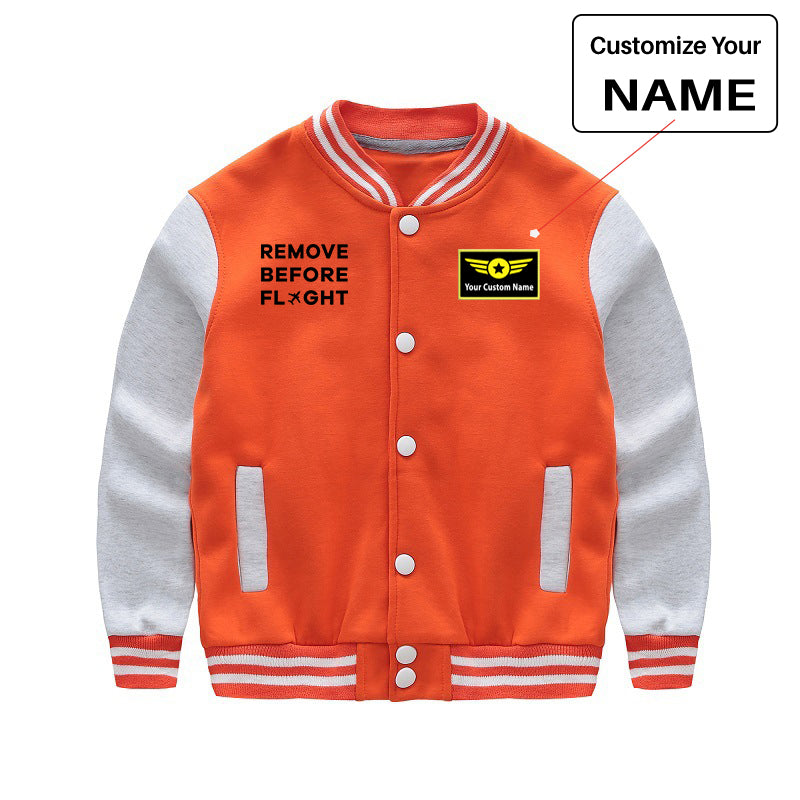 Remove Before Flight Designed "CHILDREN" Baseball Jackets