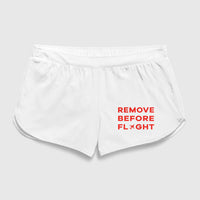 Thumbnail for Remove Before Flight Designed Women Beach Style Shorts