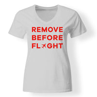 Thumbnail for Remove Before Flight Designed V-Neck T-Shirts