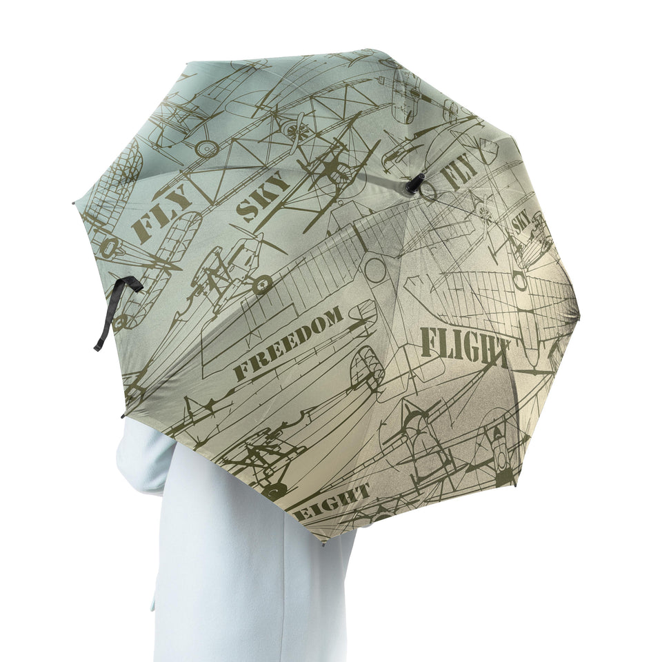 Retro Airplanes & Text Designed Umbrella