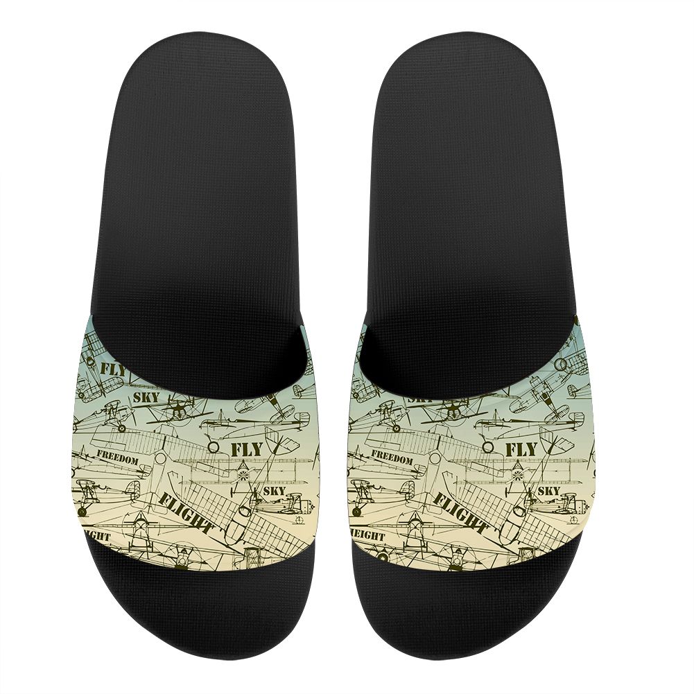 Retro Airplanes & Text Designed Sport Slippers