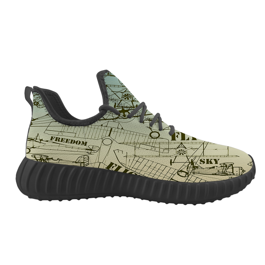 Retro Airplanes & Text Designed Sport Sneakers & Shoes (WOMEN)