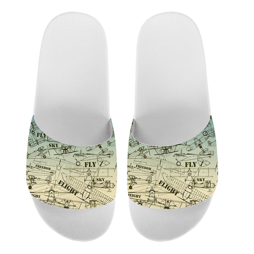 Retro Airplanes & Text Designed Sport Slippers
