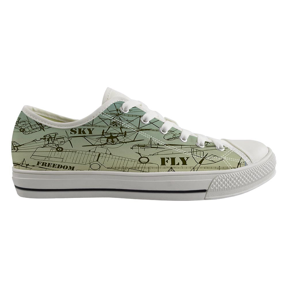 Retro Airplanes & Text Designed Canvas Shoes (Women)