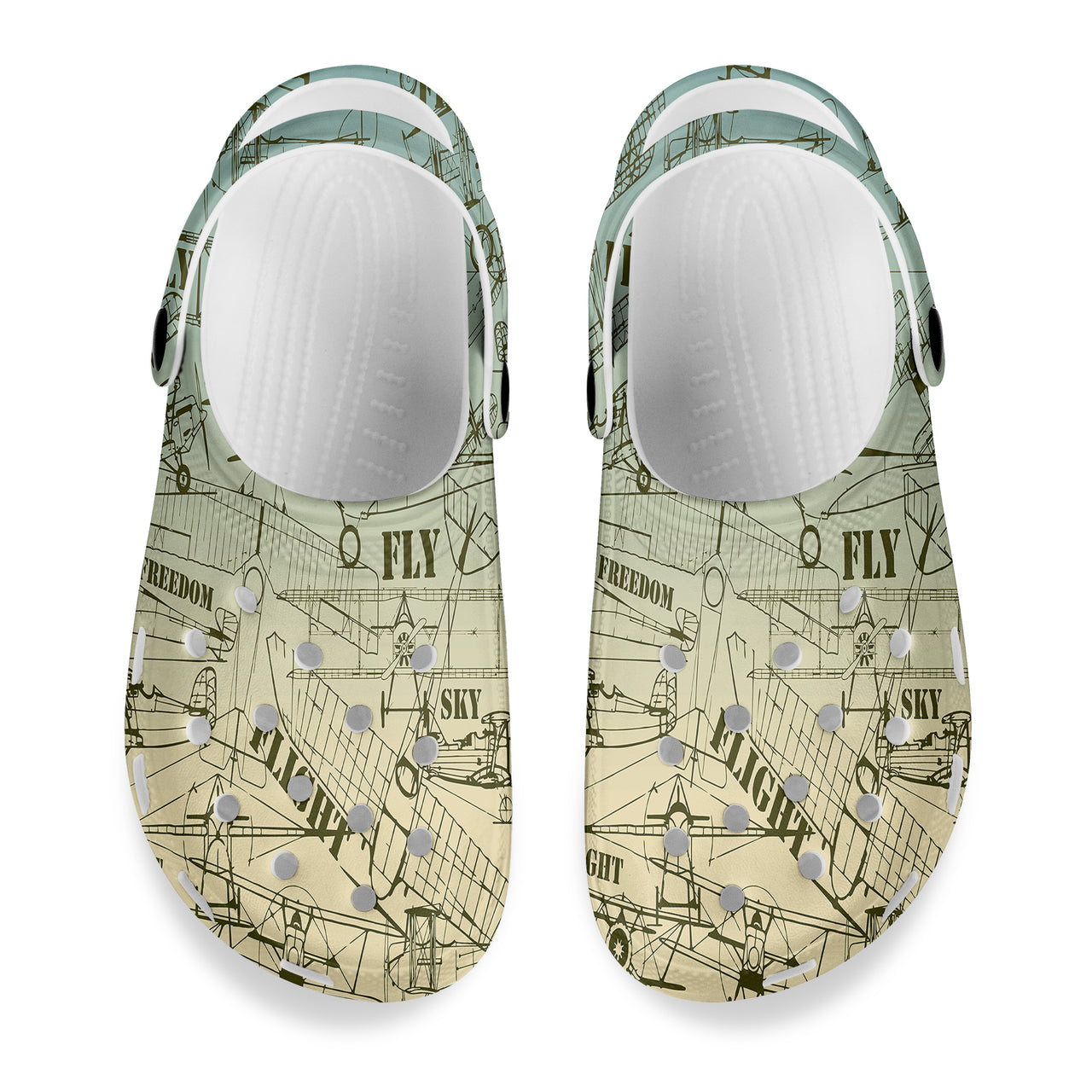 Retro Airplanes & Text Designed Hole Shoes & Slippers (MEN)