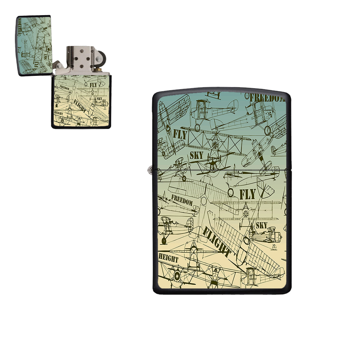 Retro Airplanes & Text Designed Metal Lighters