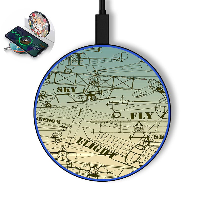 Retro Airplanes & Text Designed Wireless Chargers