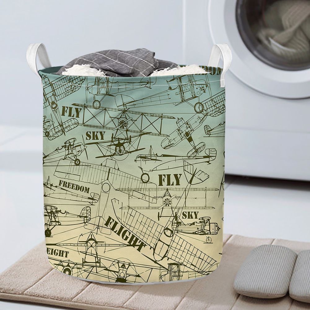 Retro Airplanes & Text Designed Laundry Baskets