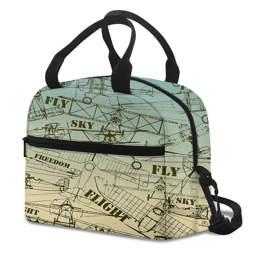 Retro Airplanes & Text Designed Lunch Bags