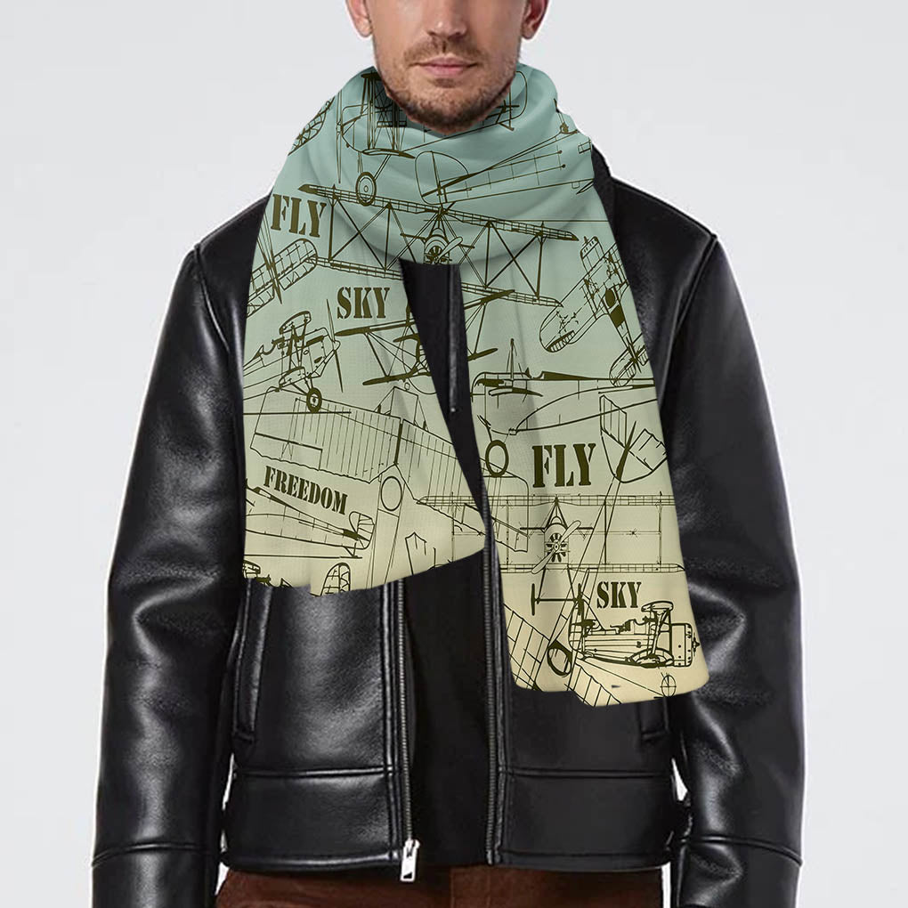 Retro Airplanes & Text Designed Scarfs