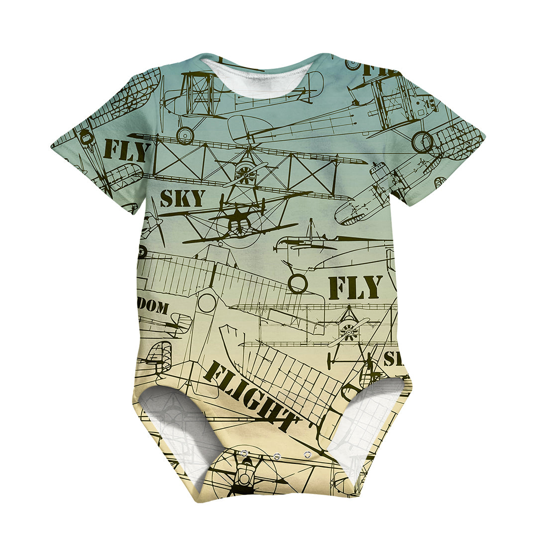 Retro Airplanes & Text Designed 3D Baby Bodysuits
