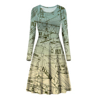 Thumbnail for Retro Airplanes & Text Designed Long Sleeve Women Midi Dress