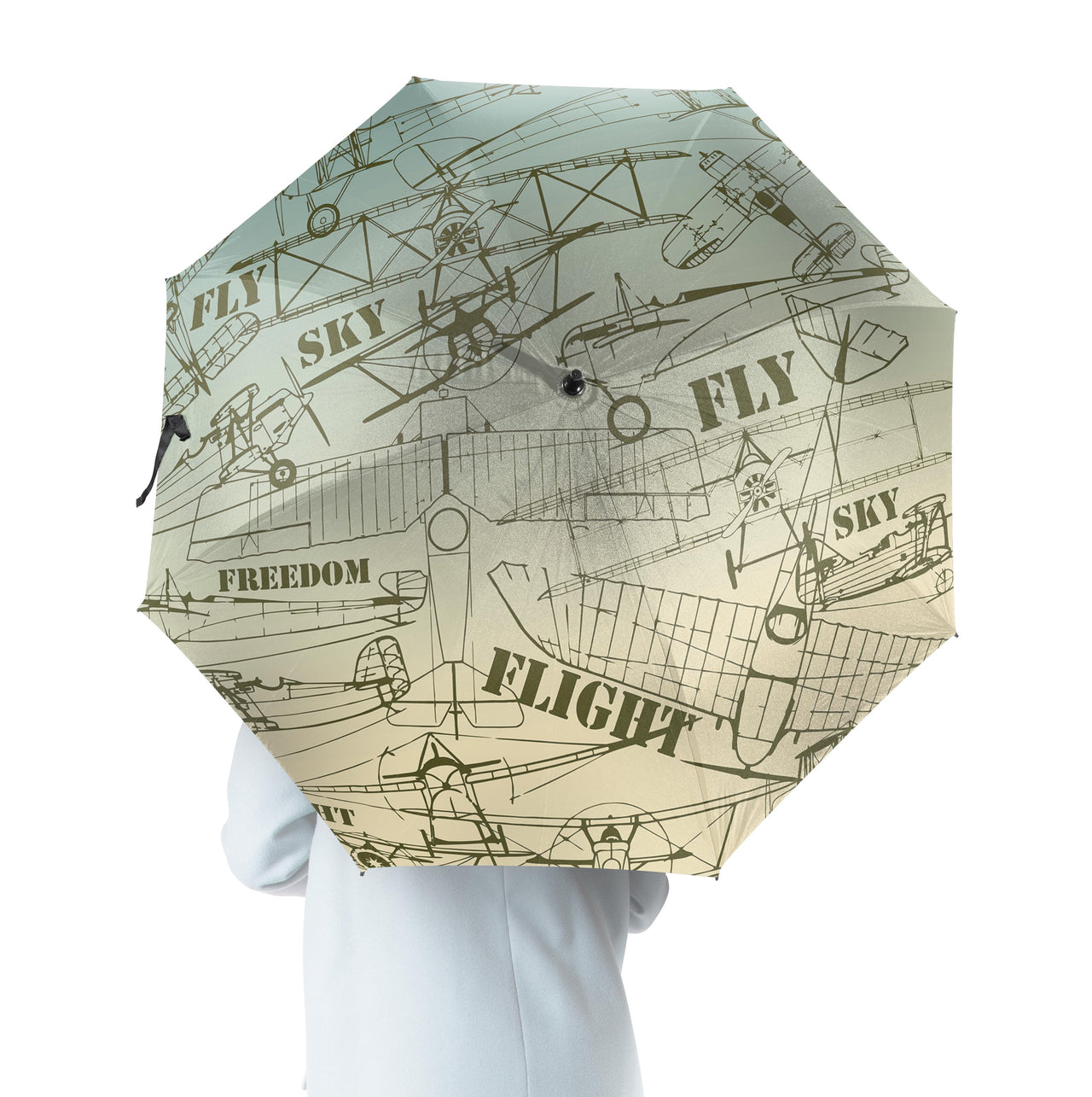 Retro Airplanes & Text Designed Umbrella