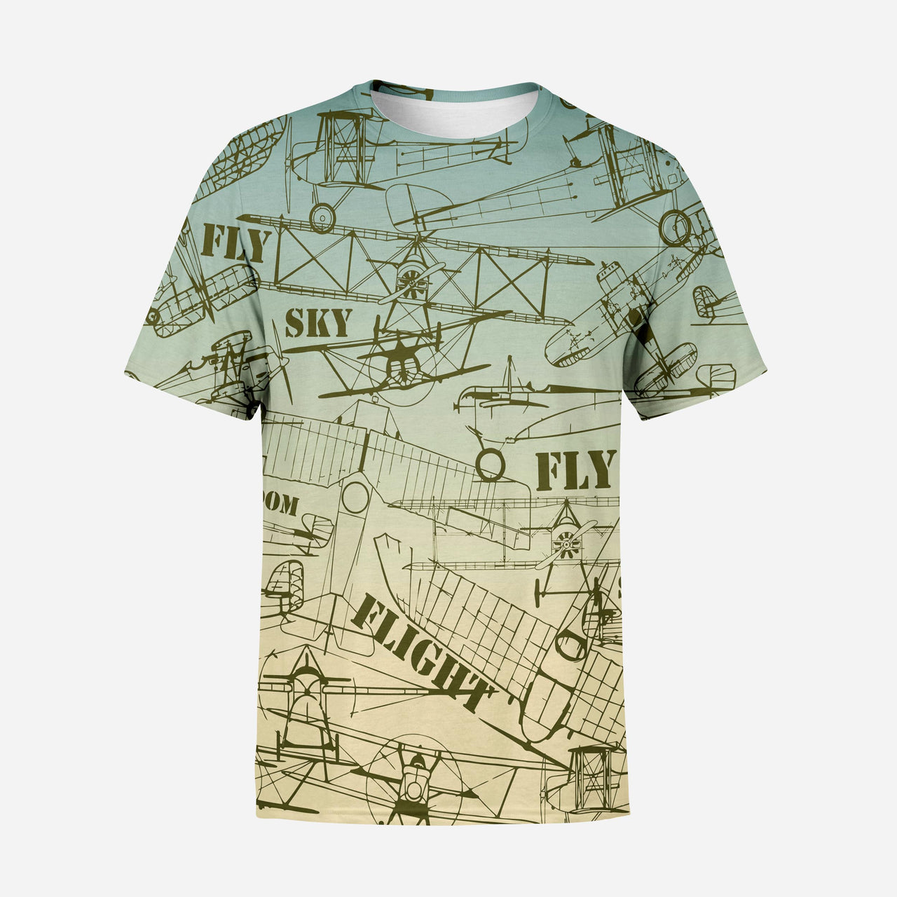 Retro Airplanes & Text Printed 3D T-Shirts