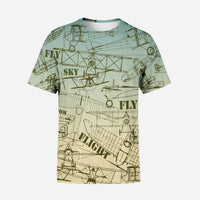 Thumbnail for Retro Airplanes & Text Printed 3D T-Shirts