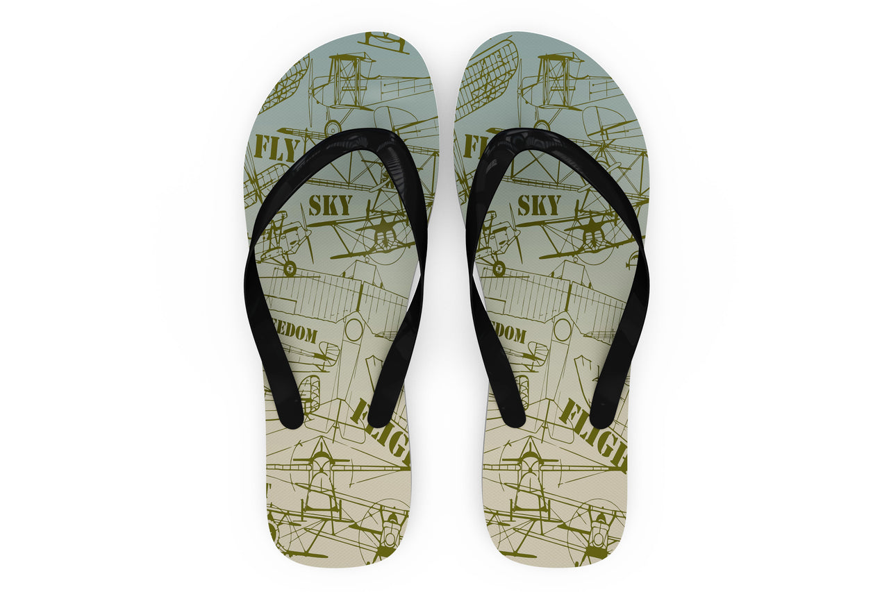 Retro Airplanes & Text Designed Slippers (Flip Flops)