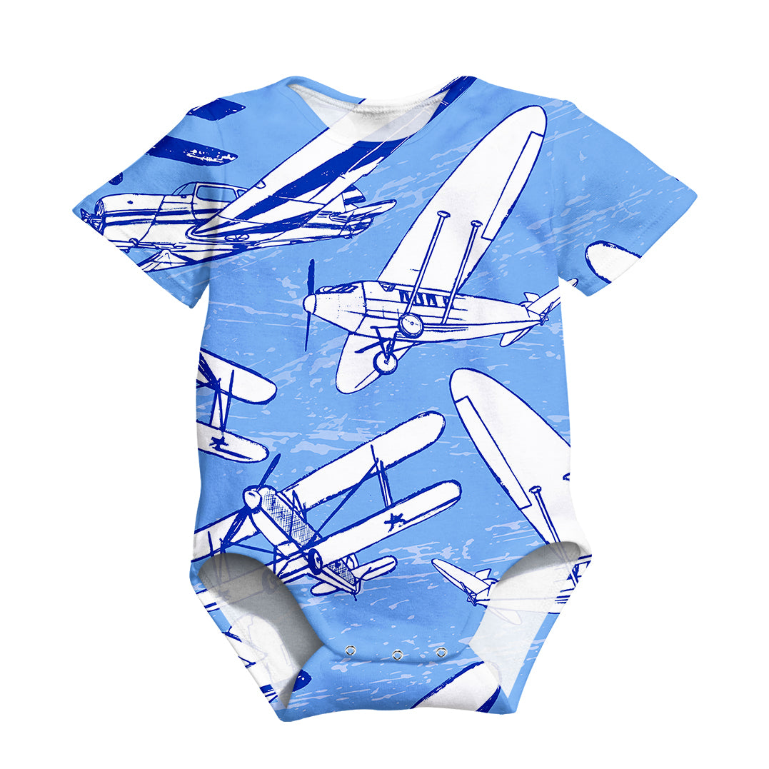 Retro & Vintage Airplanes Designed 3D Baby Bodysuits